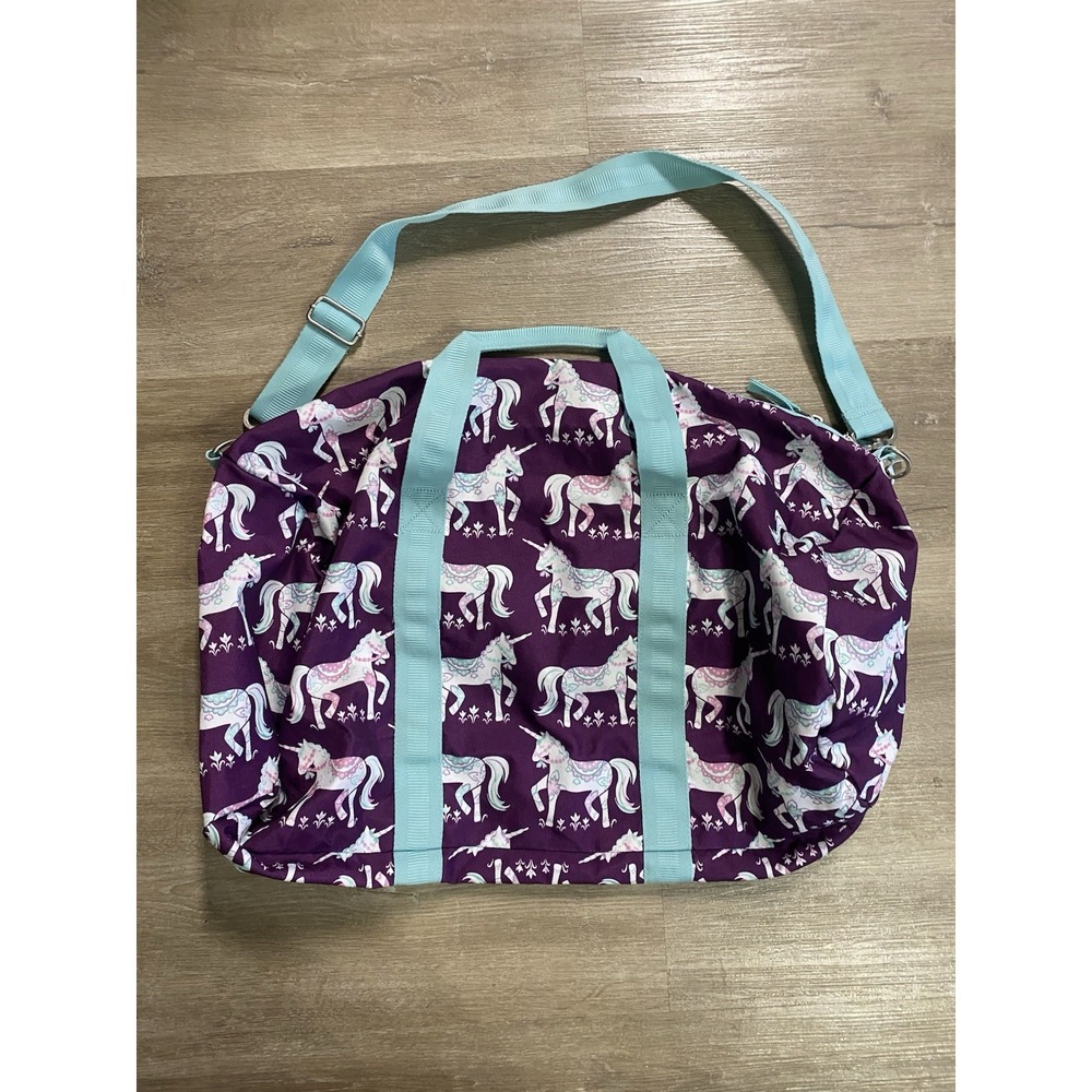 Pottery Barn Kids Mackenzie‎ Large Duffle Bag Purple Teal Unicorn BELLA monogram